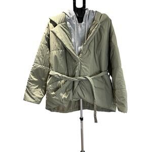 BLANK NYC Women's Hooded Quilted Tie Waist Puffer Coat size XL